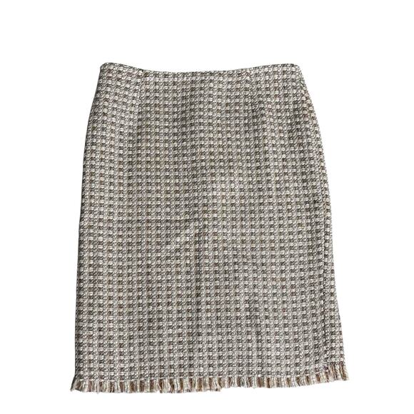 Womens Trina Turk Fringe Hem Lined Midi Skirt Multicolor Tweed Wool Blend Size 2 - Picture 1 of 8